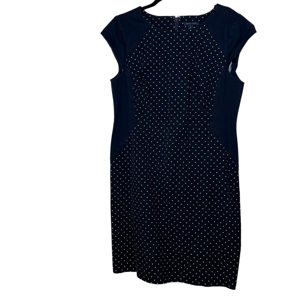 Tommy Hilfiger navy blue and white polka dot stretchy sheath dress - 14